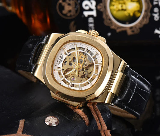 Longlux Men's Automatic Watch - Skeleton Dial & Leather Strap