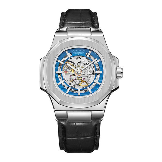 Longlux Men's Automatic Watch - Skeleton Dial & Leather Strap