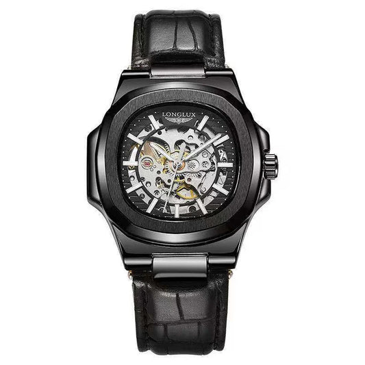 Longlux Men's Automatic Watch - Skeleton Dial & Leather Strap