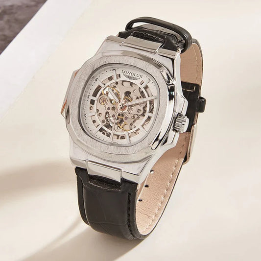 Longlux Men's Automatic Watch - Skeleton Dial & Leather Strap