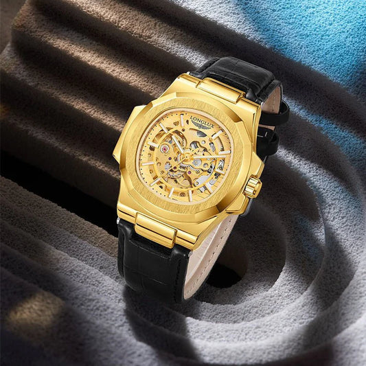 Longlux Men's Automatic Watch - Skeleton Dial & Leather Strap