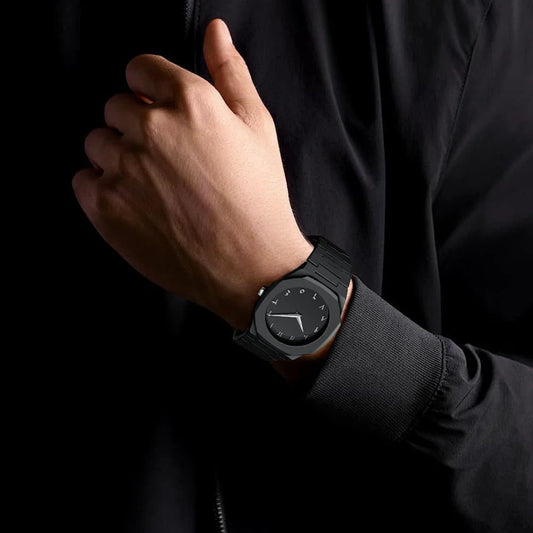 Modern Black Watch with Arabic Numerals - Stylish Minimalist Design