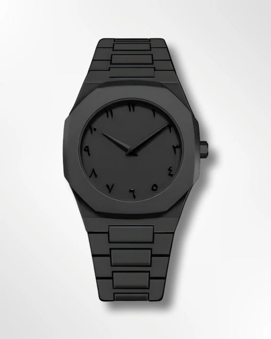 Modern Black Watch with Arabic Numerals - Stylish Minimalist Design