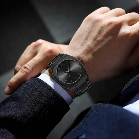 Modern Black Watch with Arabic Numerals - Stylish Minimalist Design