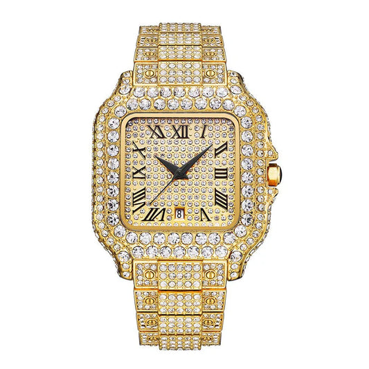 Iced Out Diamond Square Watch - Men's & Women's Hip Hop Quartz